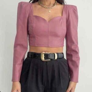 Zara Faux Leather Sweetheart Neck Puff Sleeve Crop Corset Medium